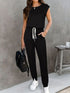 Drawstring Round Neck Sleeveless Jumpsuit Black S by Trendsi | Fleurcouture