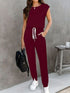 Drawstring Round Neck Sleeveless Jumpsuit Wine S by Trendsi | Fleurcouture