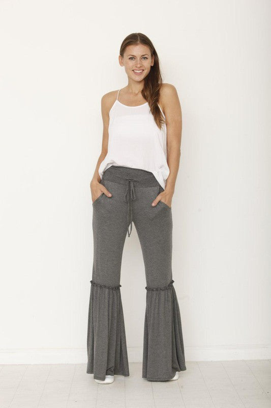 drawstring ruffle wide leg pants by EG fashion | Fleurcouture