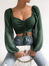 Drawstring Sweetheart Neck Cropped Top Army Green S Tops by Trendsi | Fleurcouture