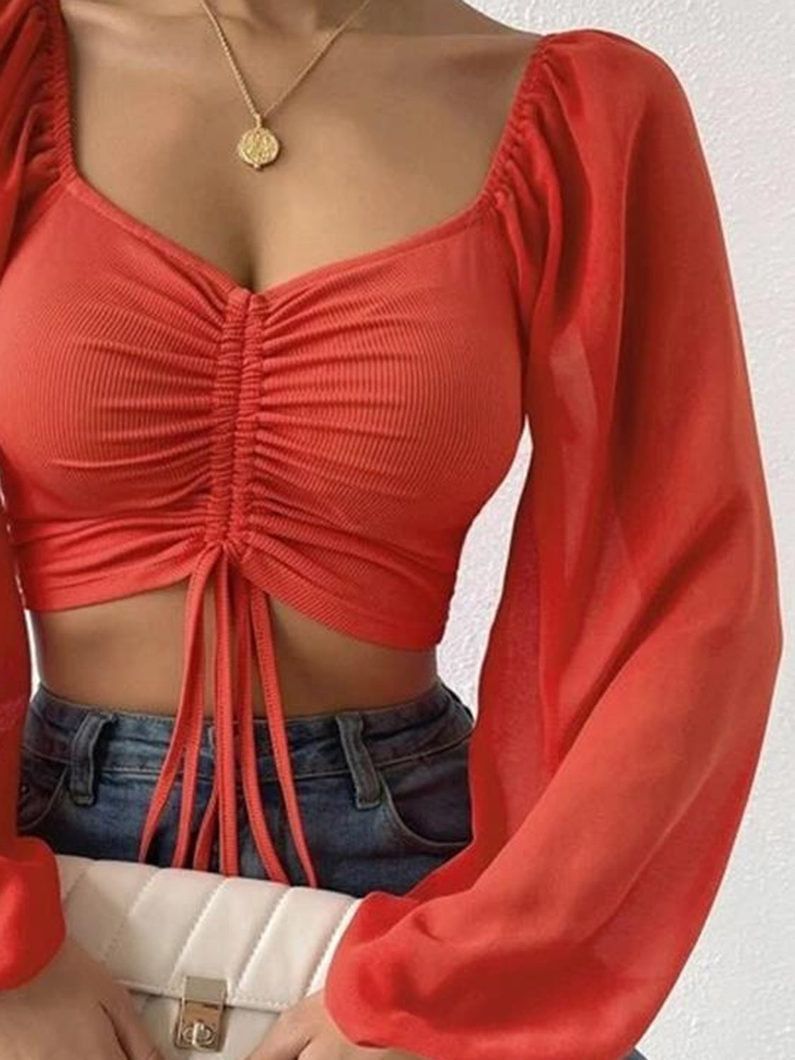 Drawstring Sweetheart Neck Cropped Top Tops by Trendsi | Fleurcouture