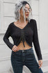 Drawstring V-Neck Long Sleeve Knit Top Black S by Trendsi | Fleurcouture