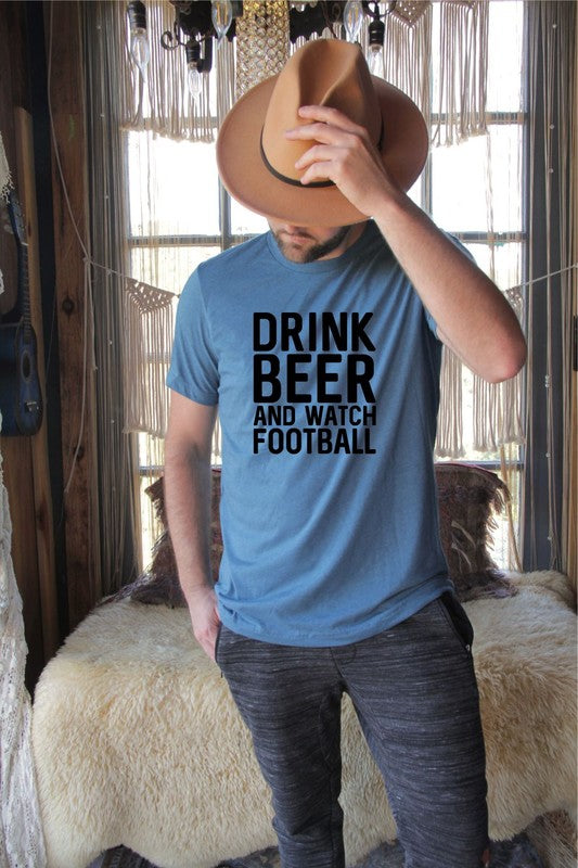 Drink Beer and Watch Football Mens Tee Heather Deep Teal L by Ocean and 7th | Fleurcouture