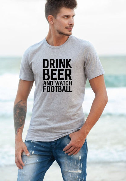 Drink Beer and Watch Football Mens Tee Oxford Grey L by Ocean and 7th | Fleurcouture