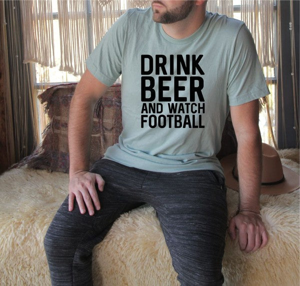 Drink Beer and Watch Football Mens Tee Prism Dusty Blue L by Ocean and 7th | Fleurcouture