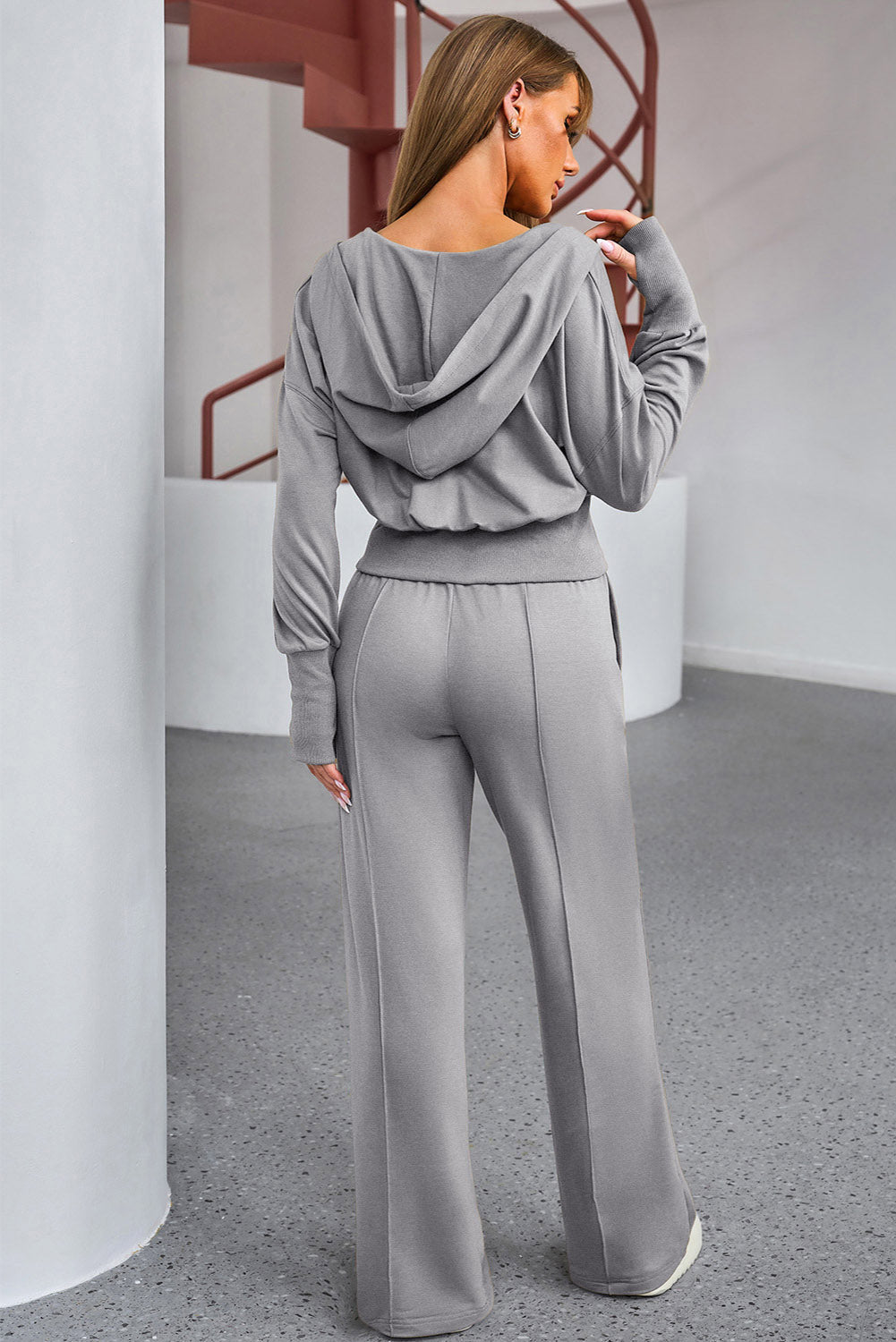 Dropped Shoulder Hoodie and Drawstring Pants Active Set Charcoal Activewear by Trendsi | Fleurcouture