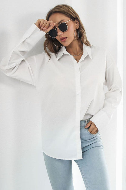 Dropped Shoulder Longline Shirt by Trendsi | Fleurcouture