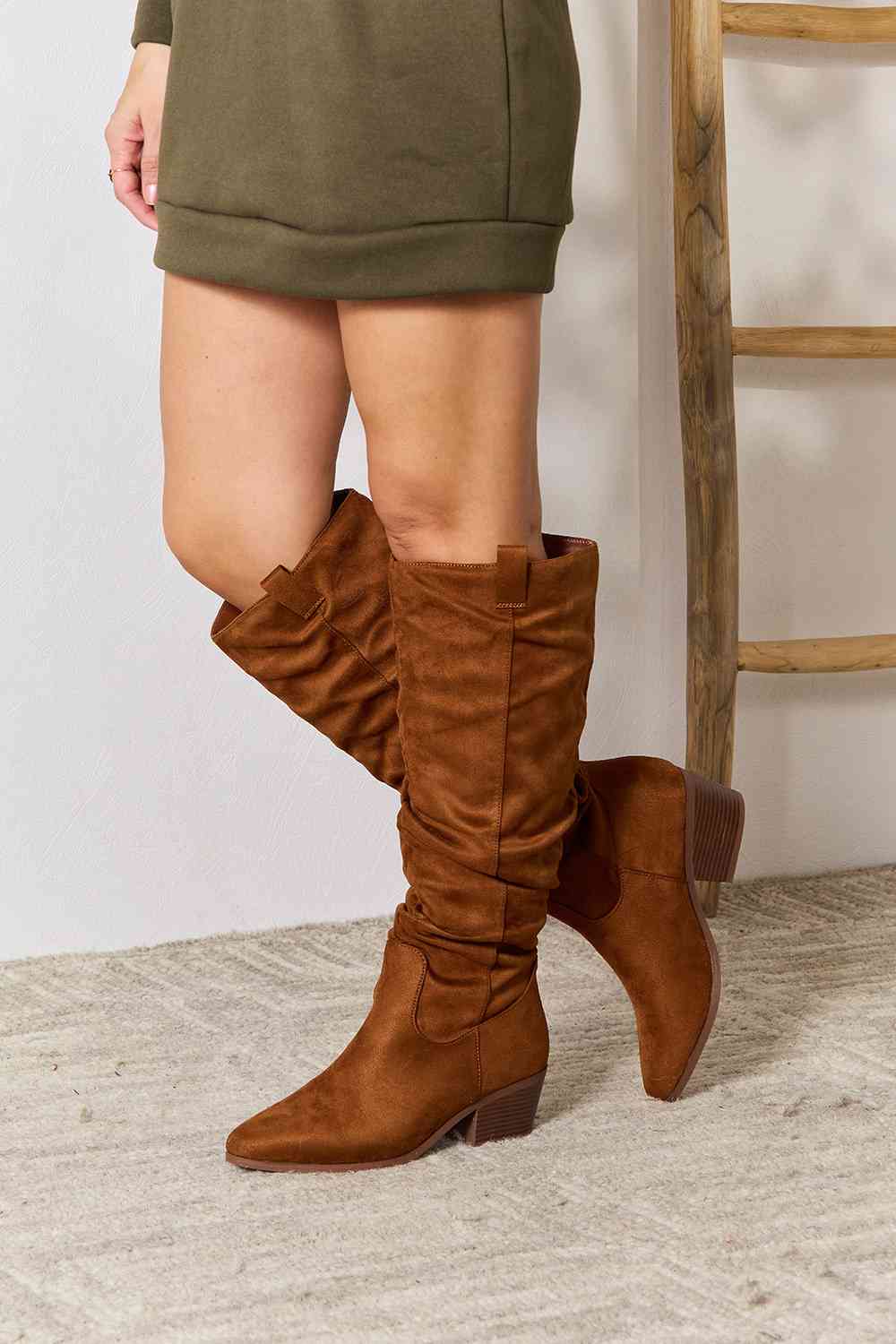 East Lion Corp Block Heel Knee High Boots Chestnut 6 by Trendsi | Fleurcouture