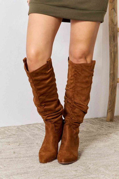 East Lion Corp Block Heel Knee High Boots Chestnut by Trendsi | Fleurcouture