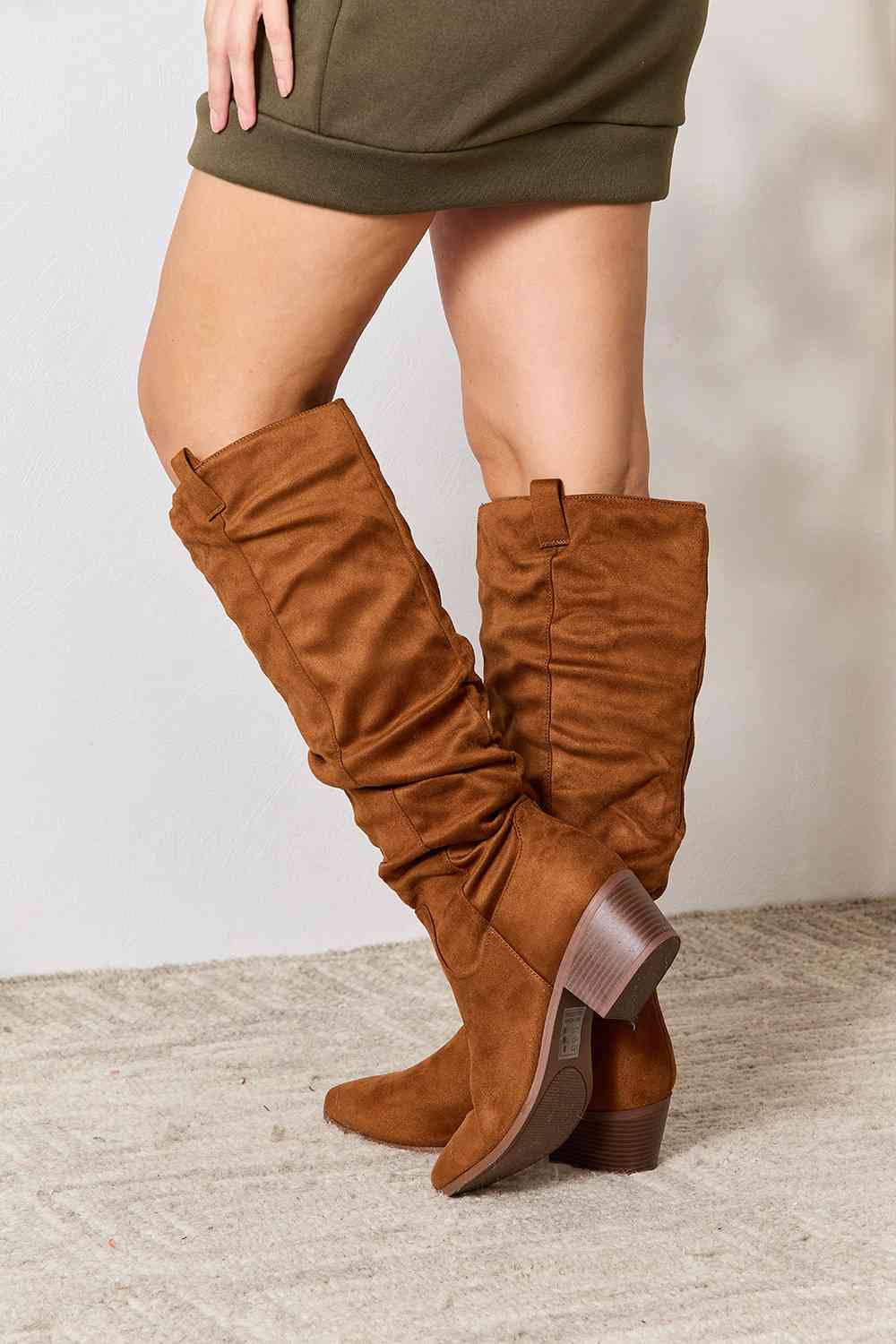 East Lion Corp Block Heel Knee High Boots Chestnut by Trendsi | Fleurcouture