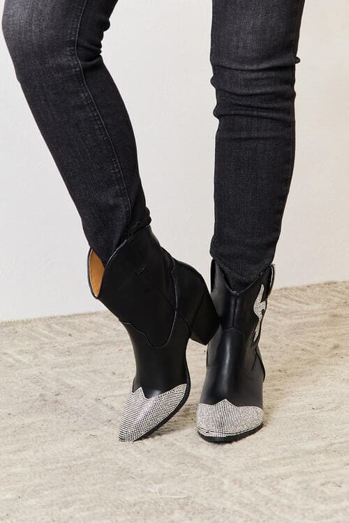 East Lion Corp Rhinestone Pointed Boots Black by Trendsi | Fleurcouture