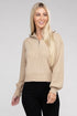 Easy-Wear Half-Zip Pullover Khaki S by Ambiance Apparel | Fleurcouture