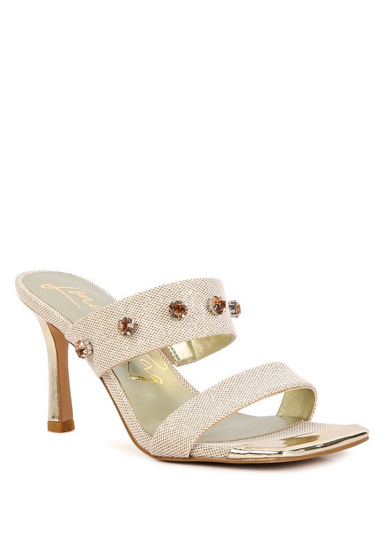 EDM Queen Diamante Embellished Glitter Sandals BEIGE 5 by Rag Company | Fleurcouture