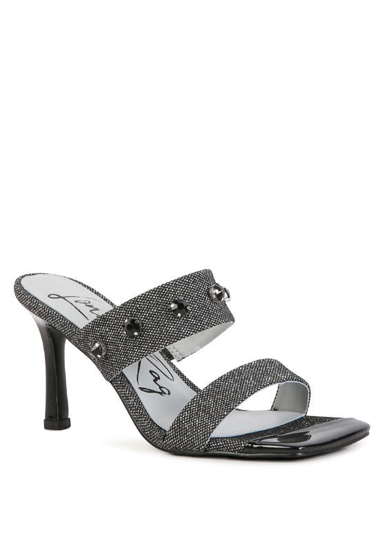 EDM Queen Diamante Embellished Glitter Sandals Black 5 by Rag Company | Fleurcouture