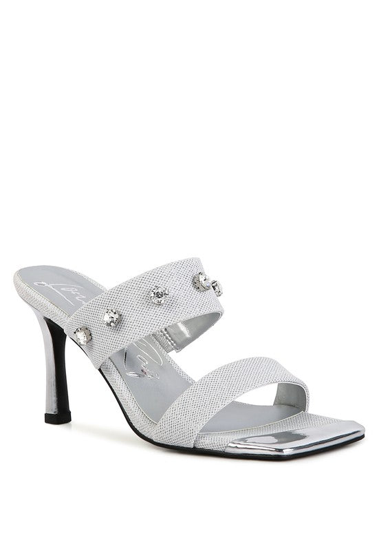 EDM Queen Diamante Embellished Glitter Sandals White 5 by Rag Company | Fleurcouture