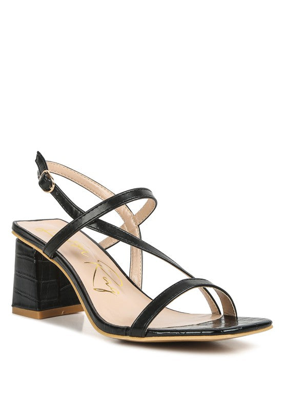 EFFIEO Croc Texture Block Heel Sandals Black 9 by Rag Company | Fleurcouture