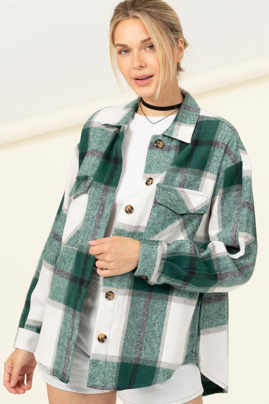 Effortless Ease Plaid Print Shacket BLACK S by HYFVE | Fleurcouture