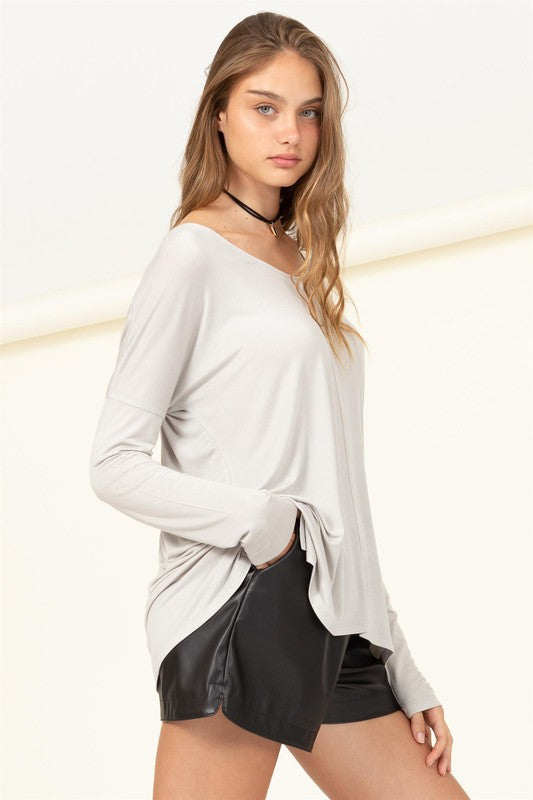 Effortless Endeavor Oversized Long Sleeve Top GRAY S by HYFVE | Fleurcouture