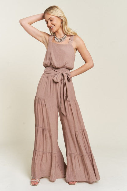 ELASTIC STRAP TIERED JUMPSUIT by Jade By Jane | Fleurcouture