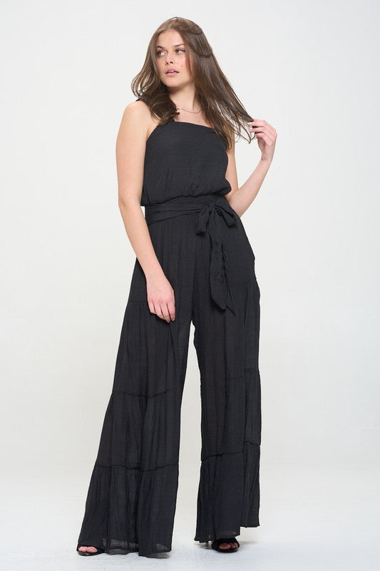 ELASTIC STRAP TIERED JUMPSUIT by Jade By Jane | Fleurcouture