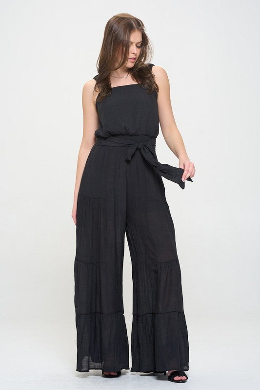 ELASTIC STRAP TIERED JUMPSUIT by Jade By Jane | Fleurcouture