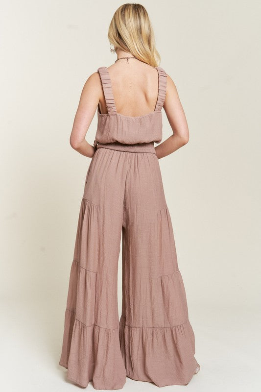 ELASTIC STRAP TIERED JUMPSUIT by Jade By Jane | Fleurcouture