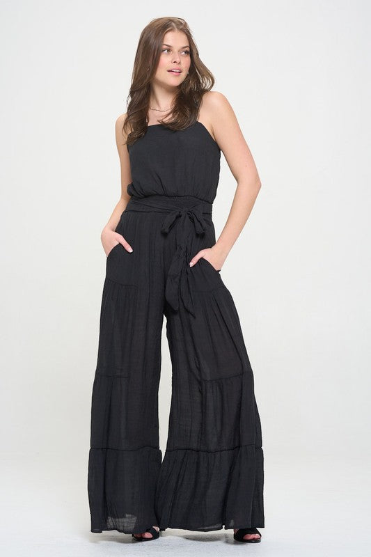 ELASTIC STRAP TIERED JUMPSUIT by Jade By Jane | Fleurcouture