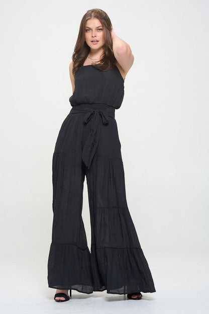 ELASTIC STRAP TIERED JUMPSUIT by Jade By Jane | Fleurcouture