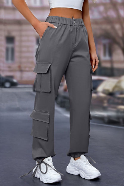 Elastic Waist Cargo Pants Dark Gray XS Women&