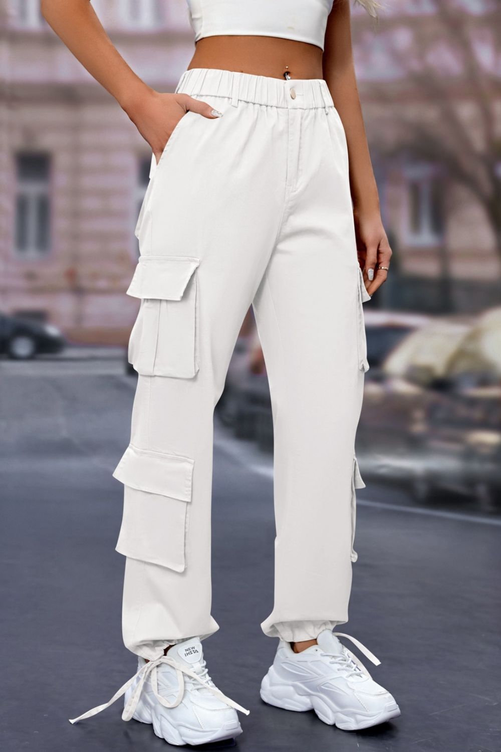 Elastic Waist Cargo Pants Women&