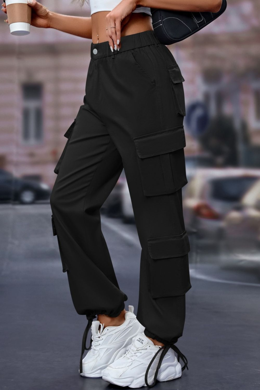 Elastic Waist Cargo Pants Women&