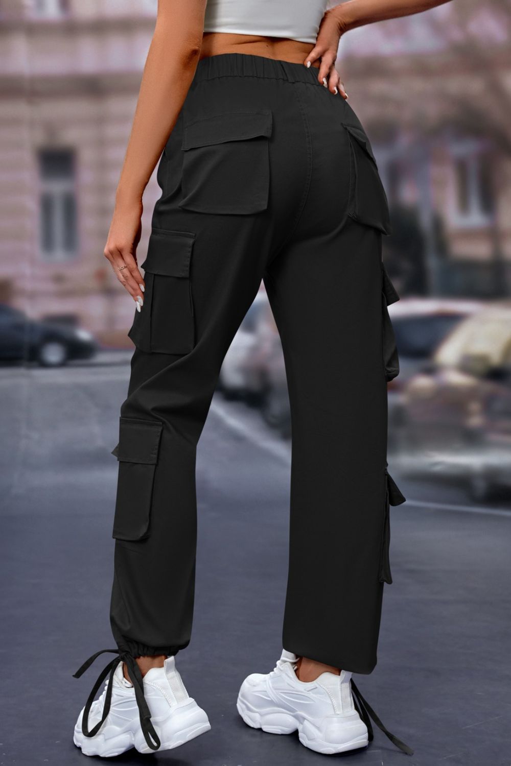 Elastic Waist Cargo Pants Women&