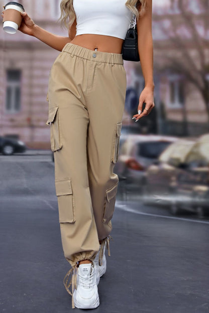 Elastic Waist Cargo Pants Women&