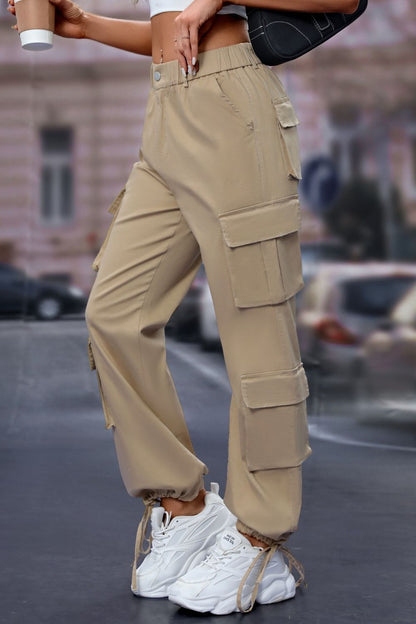 Elastic Waist Cargo Pants Women&