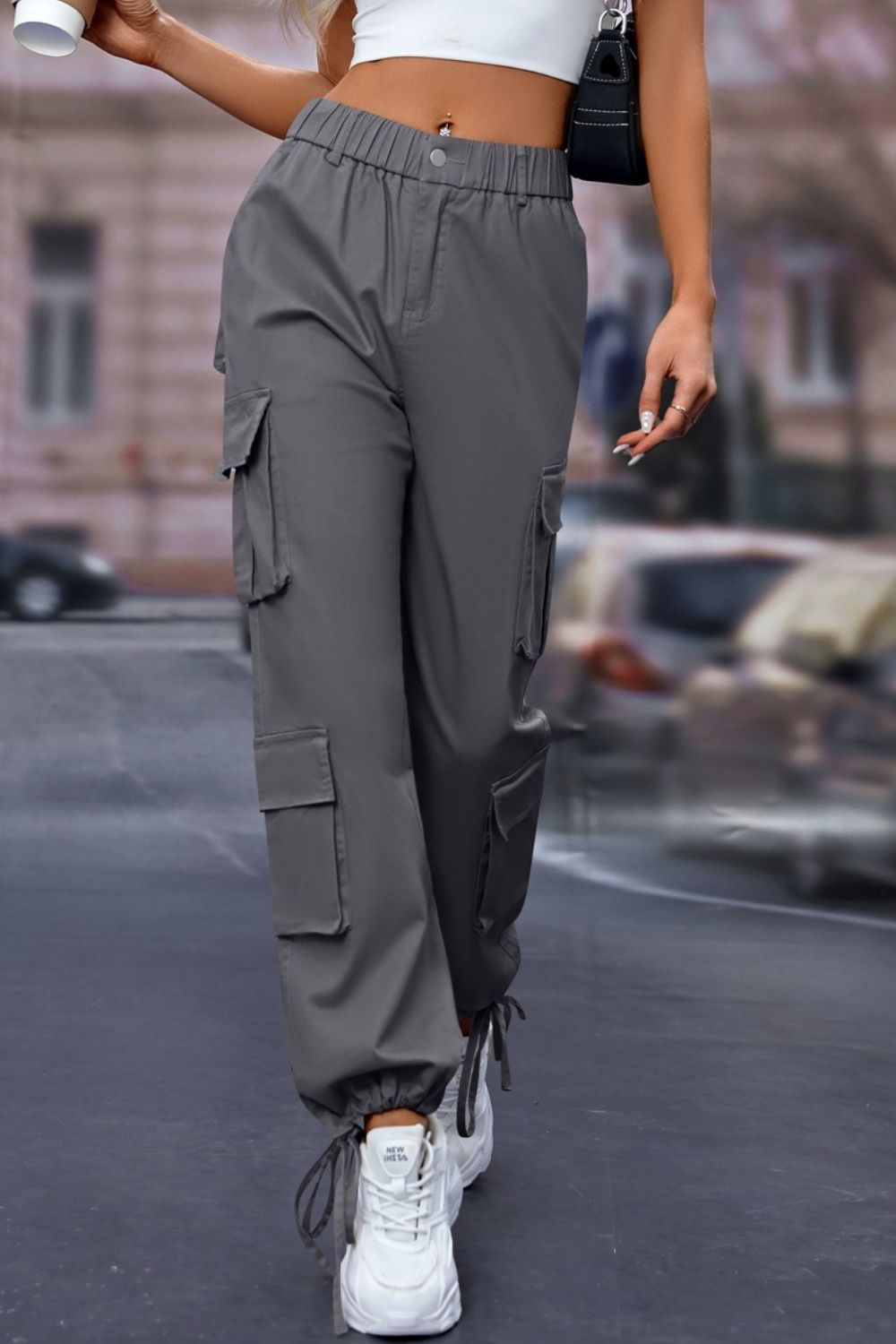 Elastic Waist Cargo Pants Women&