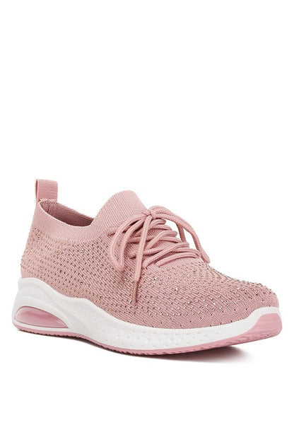 Elizha Stud Embellished Lace Up Sneakers Pink 5 by Rag Company | Fleurcouture