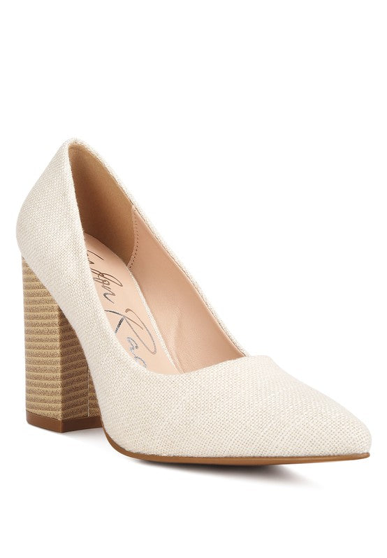 Elsie Canvas Block Heel Pumps Off White 5 by Rag Company | Fleurcouture