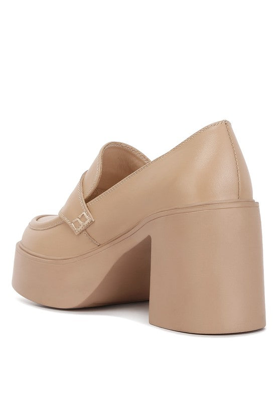 Elspeth Heeled Platform Leather Loafers SAND by Rag Company | Fleurcouture