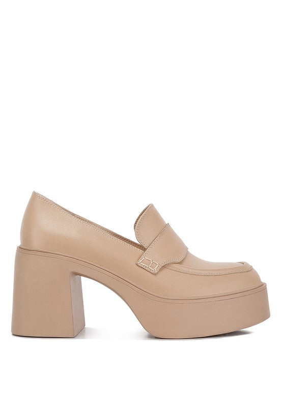 Elspeth Heeled Platform Leather Loafers SAND by Rag Company | Fleurcouture