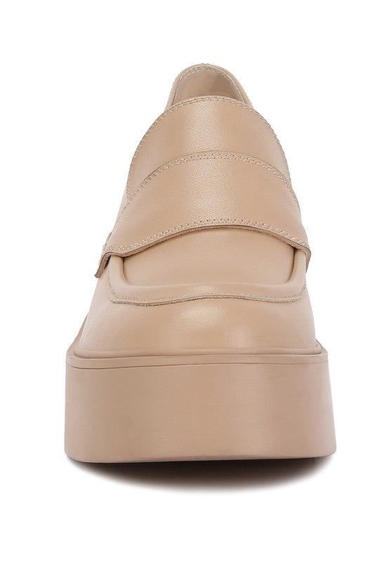 Elspeth Heeled Platform Leather Loafers SAND by Rag Company | Fleurcouture