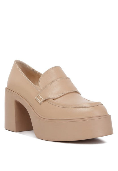 Elspeth Heeled Platform Leather Loafers SAND US-9 / UK-7 / EU-40 by Rag Company | Fleurcouture