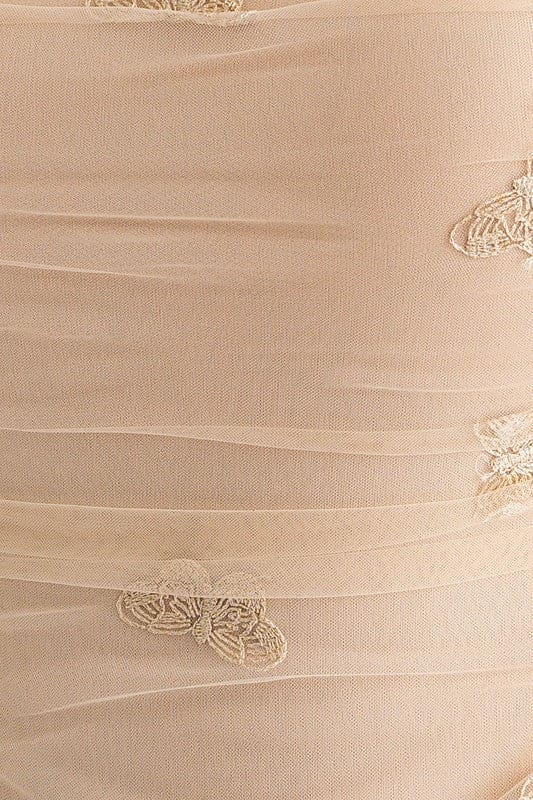 Embroidered Mesh Bodysuit CREAM-GOLD BUTTERFLY by LE LIS | Fleurcouture