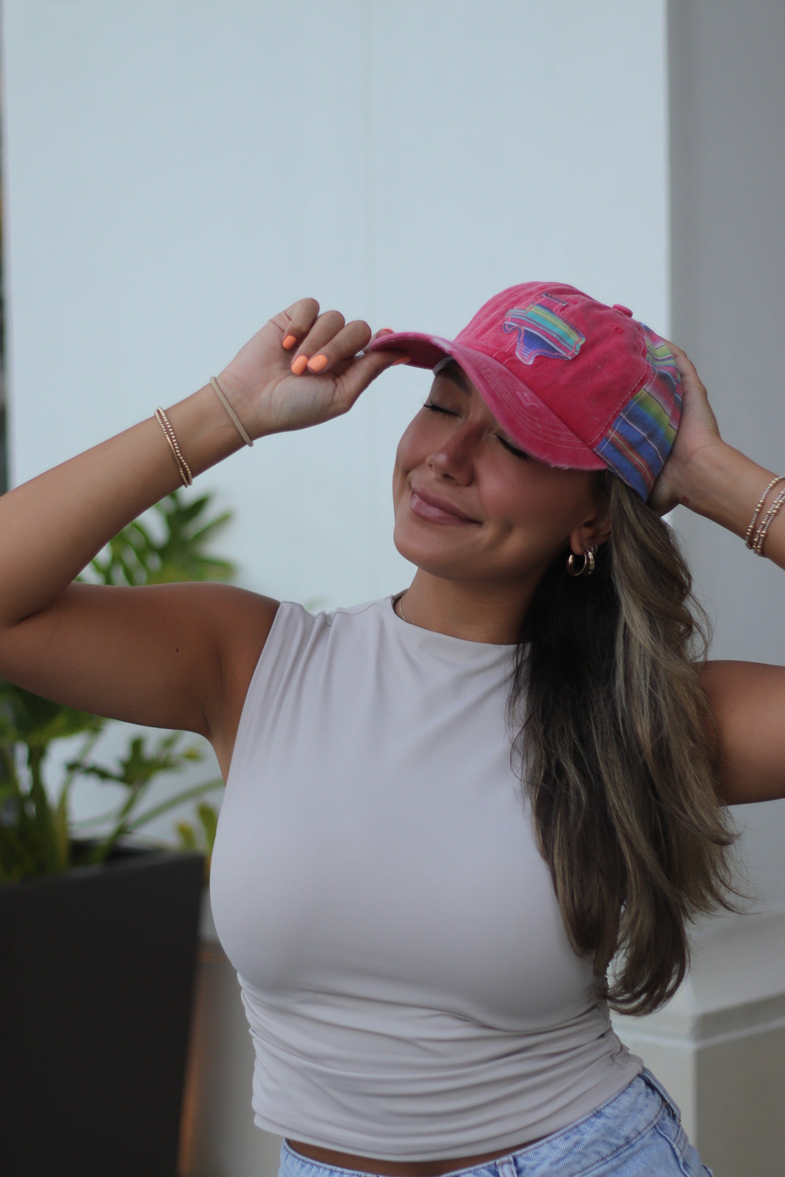 Embroidered Serape Texas on Bright Red Hat with Serape Fabric Multi One Size Hats & Headwear by Custom | Fleurcouture