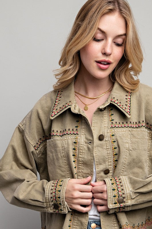 EMBROIDERED WASH COTTON JACKET by Sweet Generis | Fleurcouture