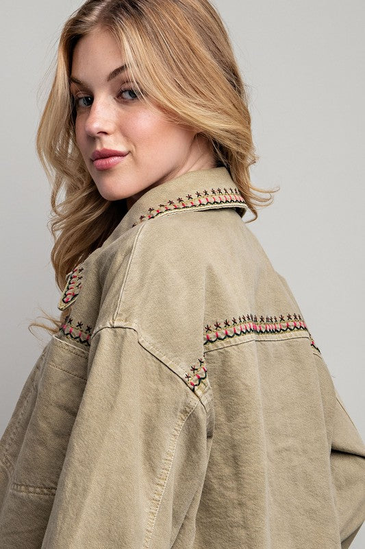 EMBROIDERED WASH COTTON JACKET by Sweet Generis | Fleurcouture