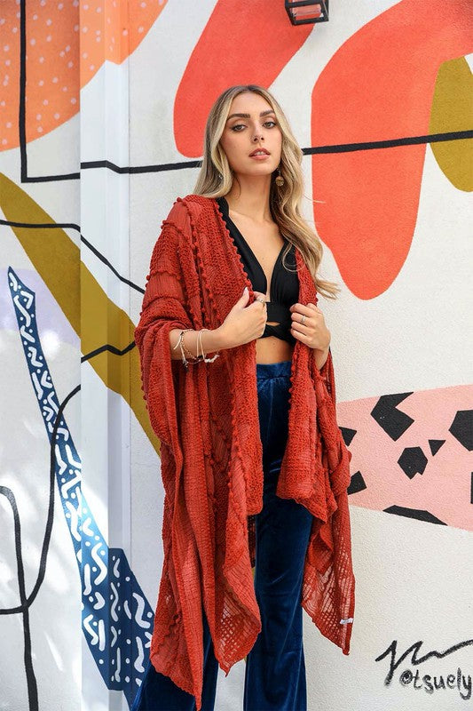 Embroidered Zig Zag Soft Kimono One Size by Leto Accessories | Fleurcouture