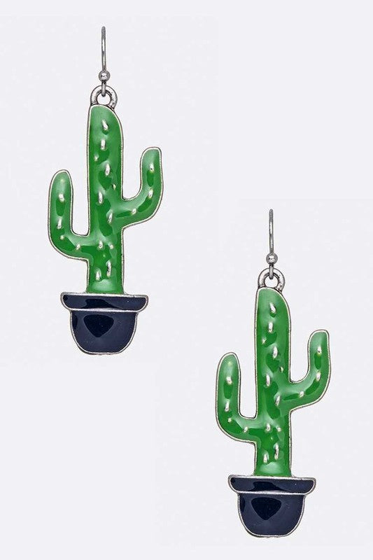Enamel Catus Iconic Earrings Green O/S by LA Jewelry Plaza | Fleurcouture