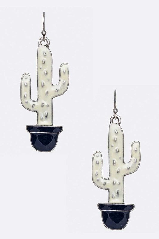 Enamel Catus Iconic Earrings White O/S by LA Jewelry Plaza | Fleurcouture
