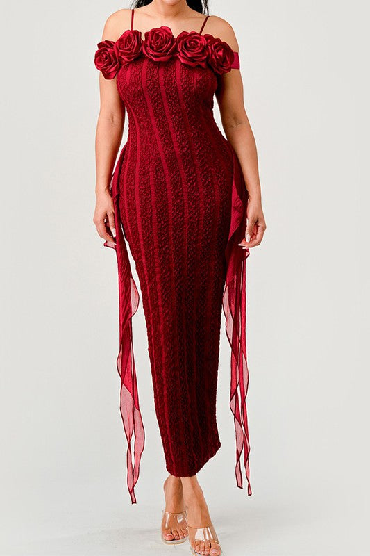 Enchanting Rose Off-Shoulder Dress BURGUNDY S by Athina | Fleurcouture