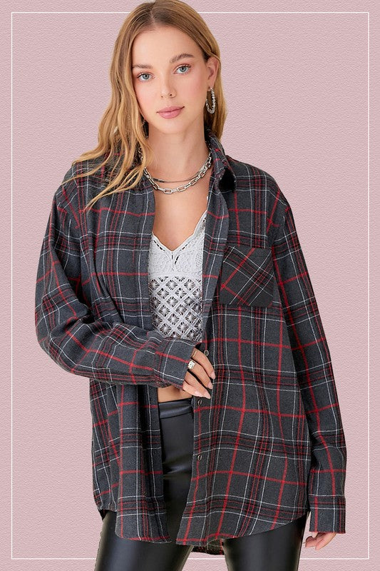 Encore Plaid Shirt GREY S by La Miel | Fleurcouture